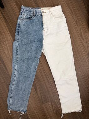 PacSun High Rise Straight Two-Tone Jeans — Blue & White